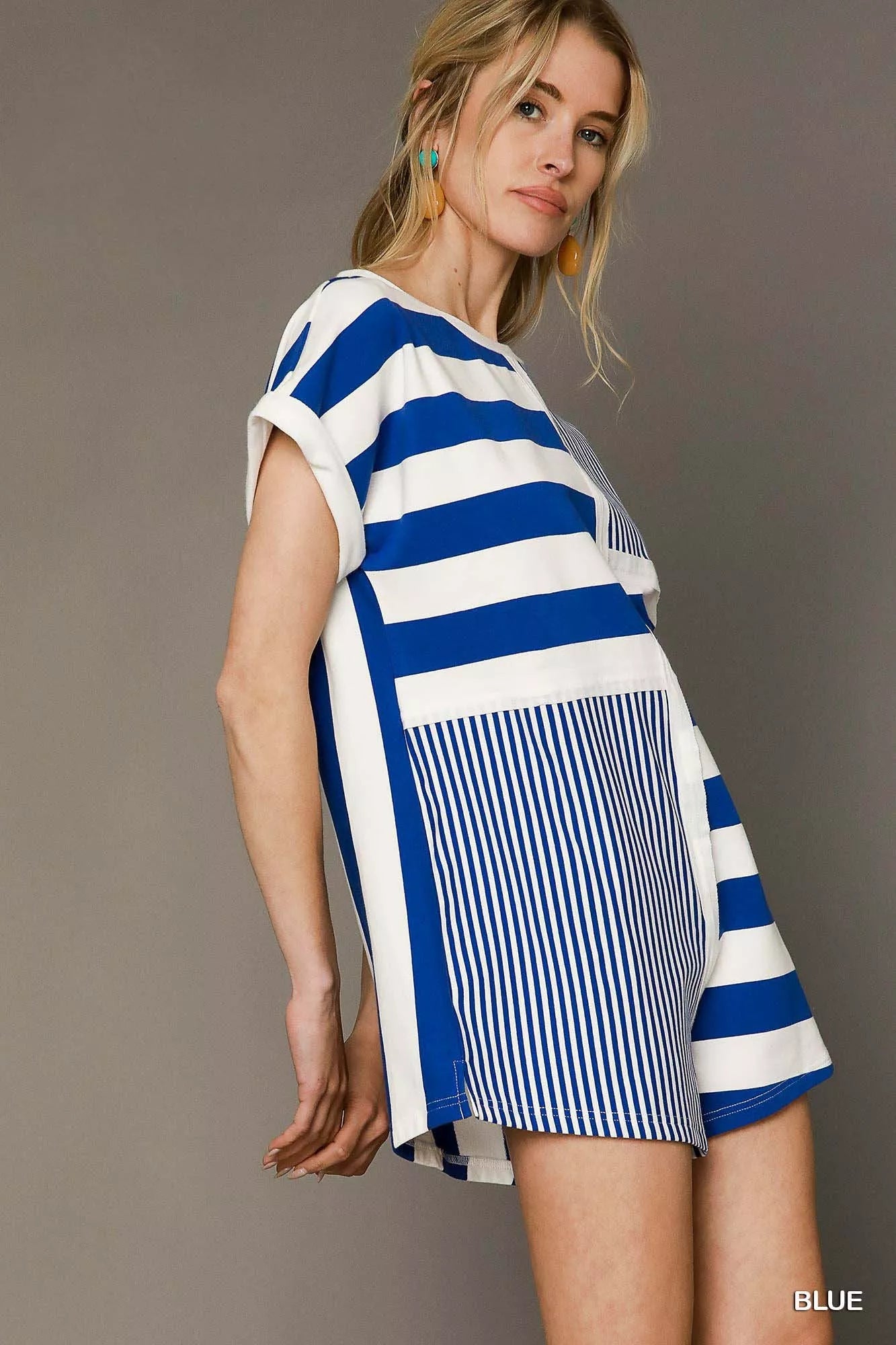Umgee Mixed Striped Short Sleeve Romper OutfitFlow