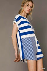 Umgee Mixed Striped Short Sleeve Romper OutfitFlow