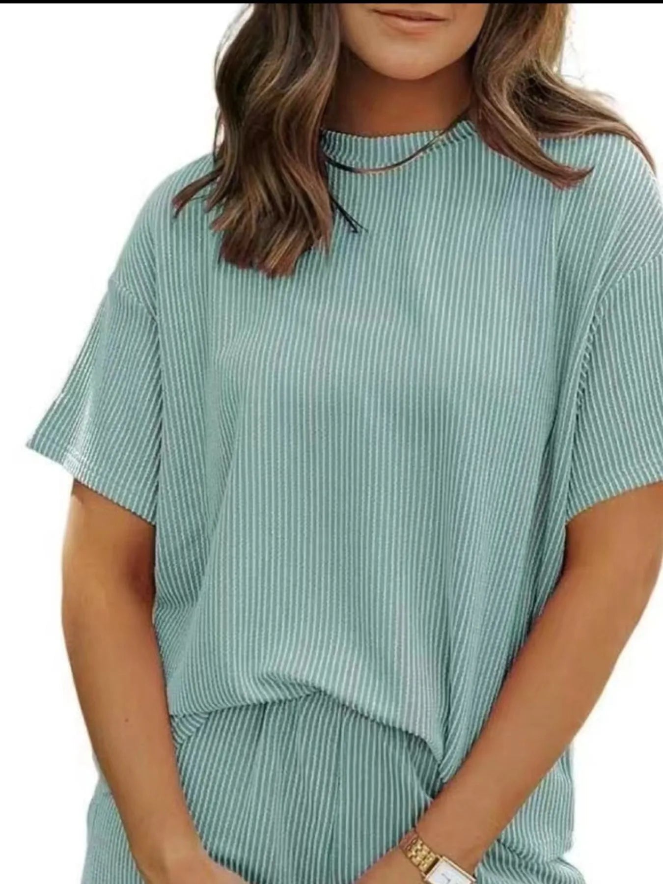 Full Size Ribbed Short Sleeve Top and Shorts Two-Piece Set Plus Size OutfitFlow