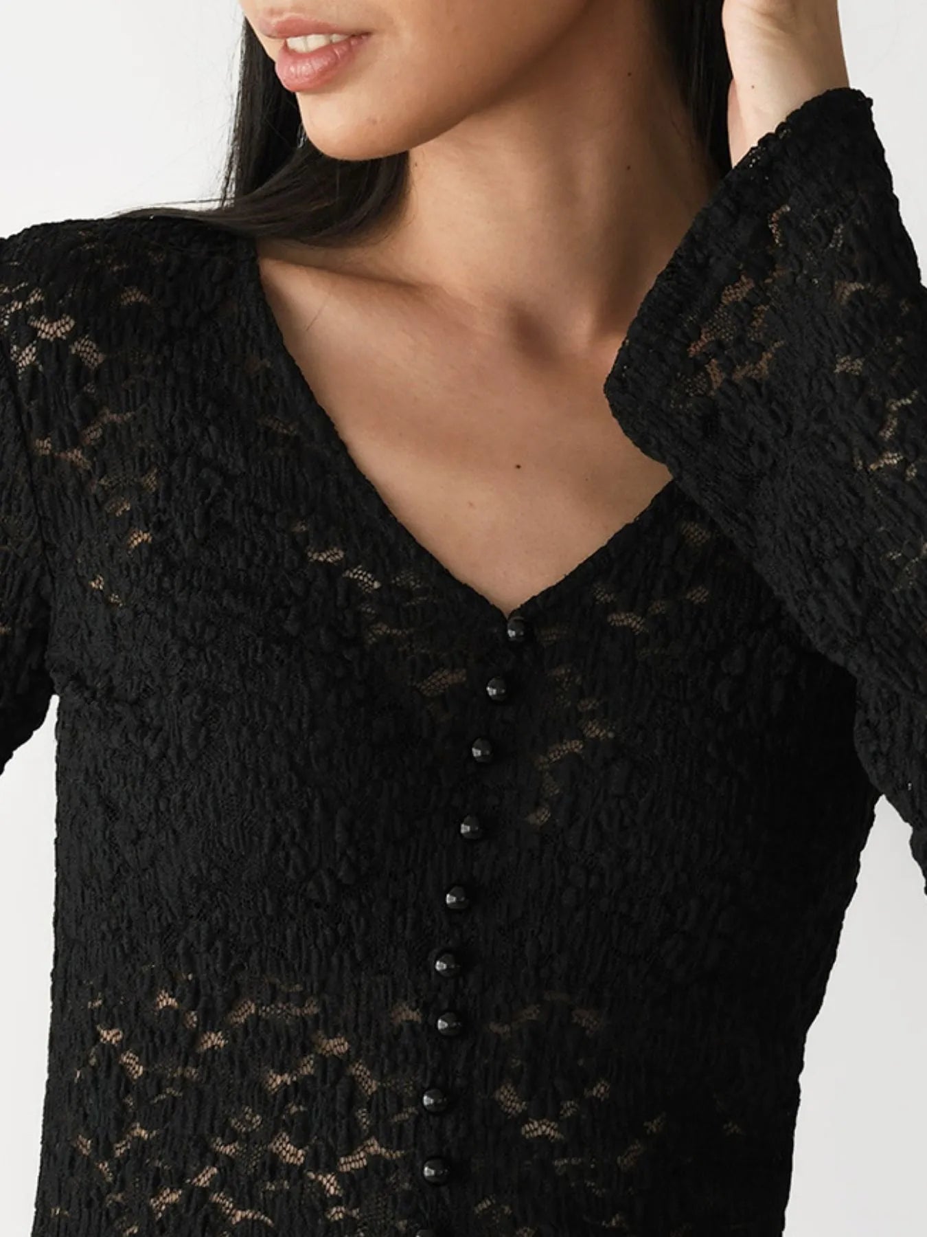 Lace V-Neck Flare Sleeve T-Shirt OutfitFlow