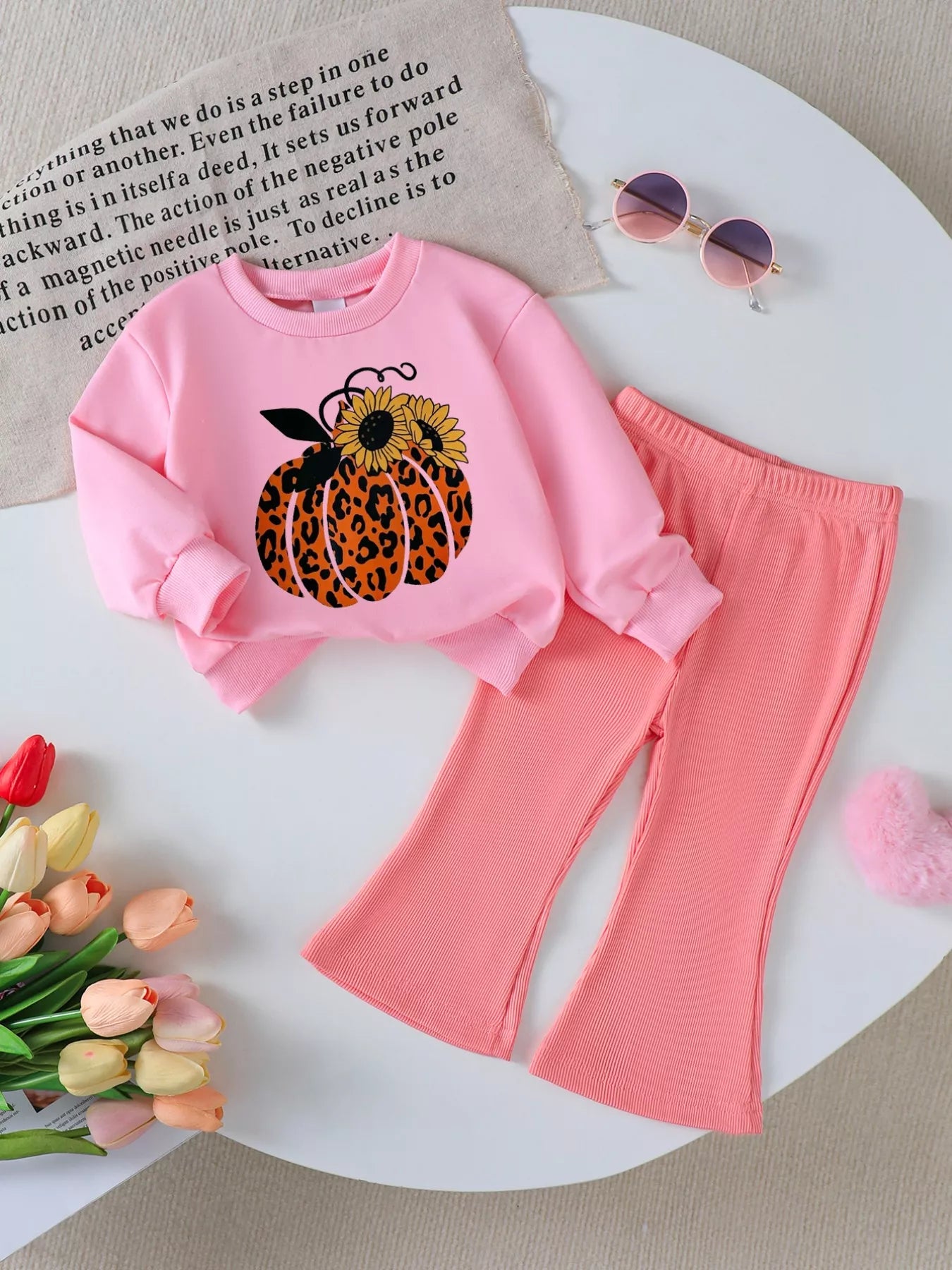 Children's Halloween Graphic Sweatshirt and Flare Pants Set Print 2 OutfitFlow