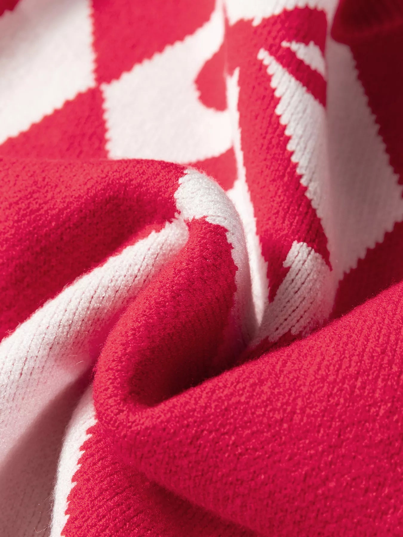 Bow Print 2-Tone Rhombus Knit Loose Sweater Trendsi