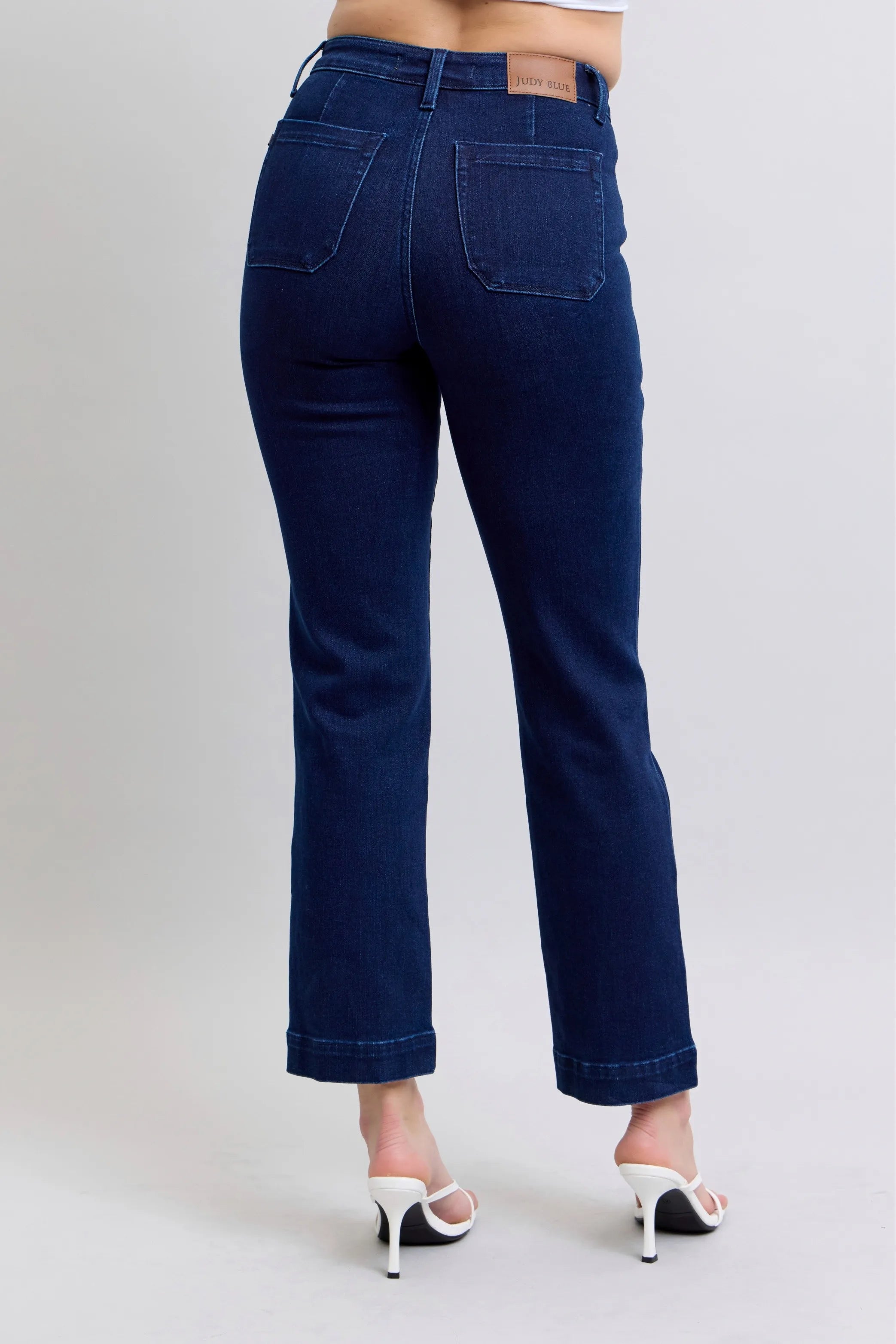 Judy Blue Full Size Hw Work Wear Knee Patch Straight Jeans Plus Size OutfitFlow