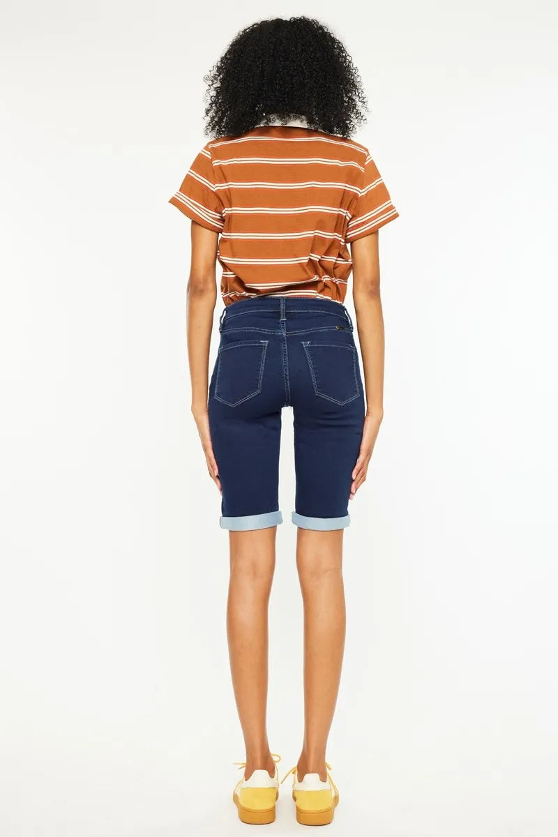 Kancan Mid Rise Bermuda Denim Shorts OutfitFlow