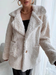 Fuzzy Open Front Long Sleeve Coat Trendsi