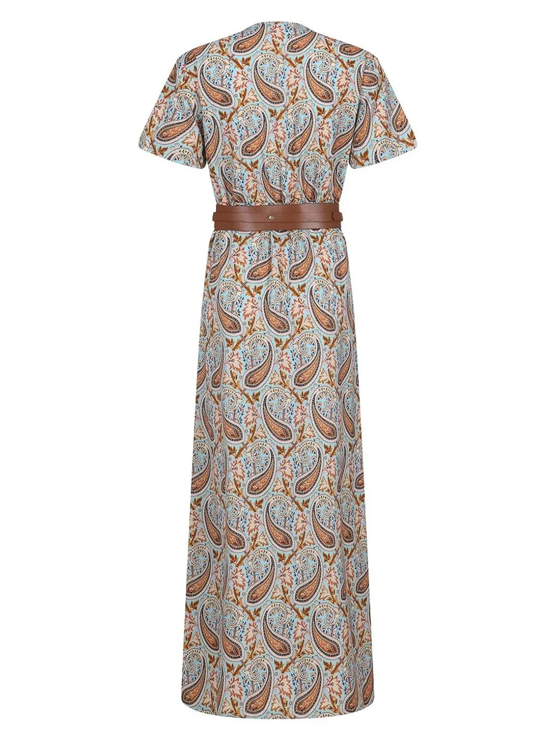Full Size Printed V-Neck Short Sleeve Maxi Dress Plus Size OutfitFlow