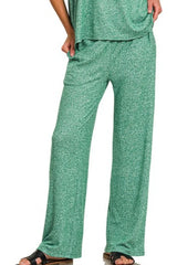 Zenana Soft Melange Short Sleeve Tee & Long Pants Set OutfitFlow
