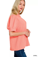 Zenana Raised Rib Puff Sleeve Top OutfitFlow