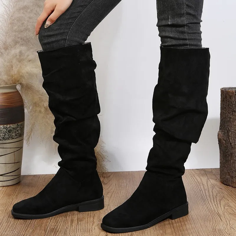 Round Toe Block Heels Boots OutfitFlow