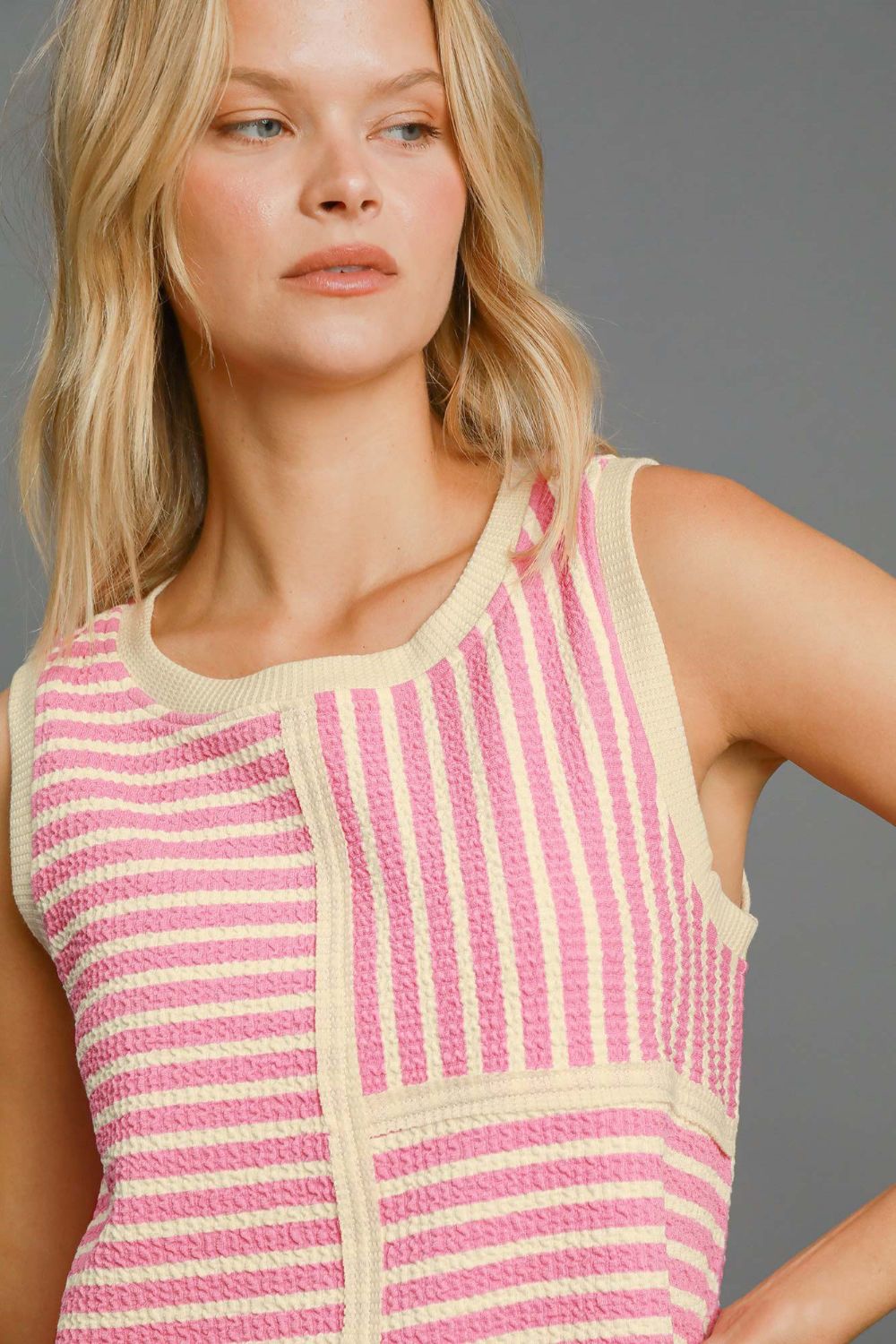 Outfit Flow - Umgee Round Neck Texture Striped Tank