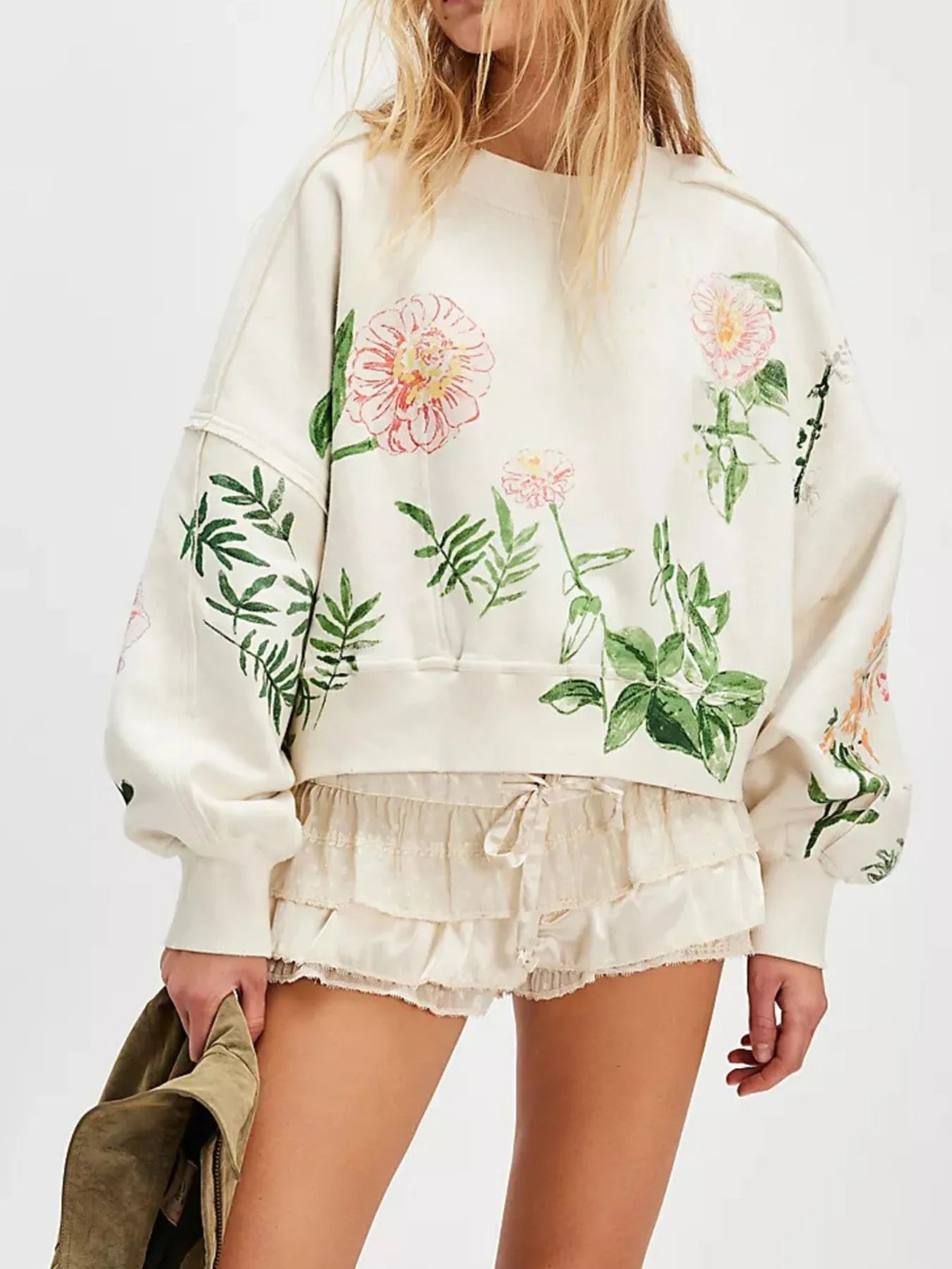Print Round Neck Oversized Sweatshirt OutfitFlow