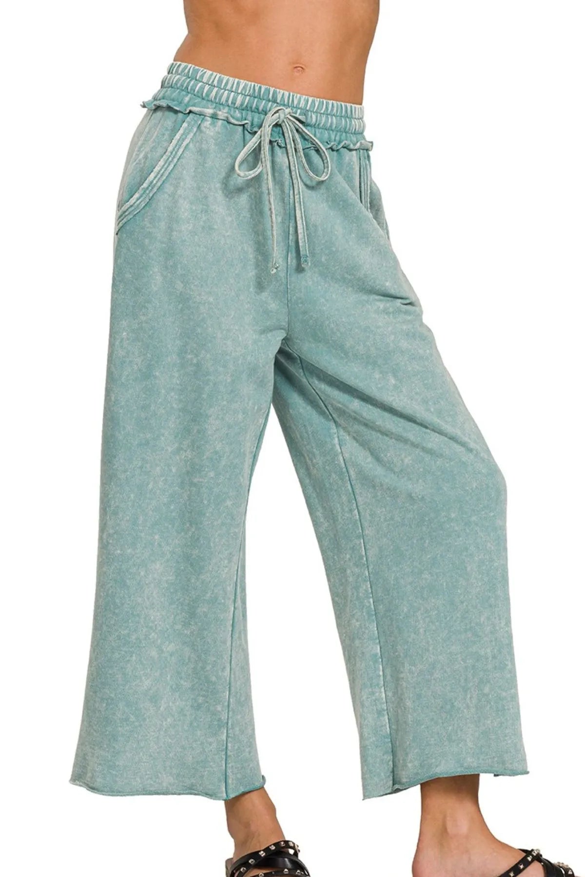 Zenana Washed French Terry Palazzo With Pockets OutfitFlow