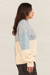 VERY J Color Block Mock Neck Drop Shoulder Sweater