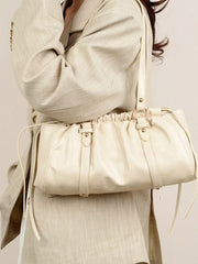 Ruched Leather Shoulder Bag OutfitFlow