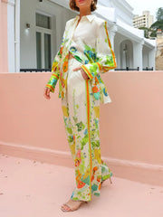 Printed Tie Back Shirt and Pants Set OutfitFlow