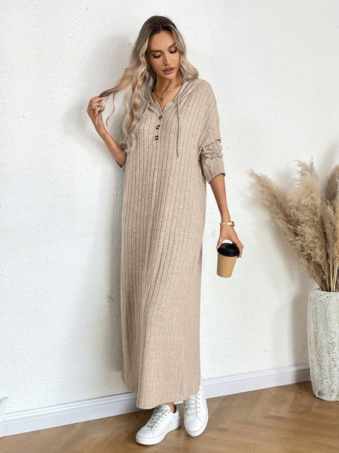 Outfit Flow - Drawstring Long Sleeve Hooded Dress