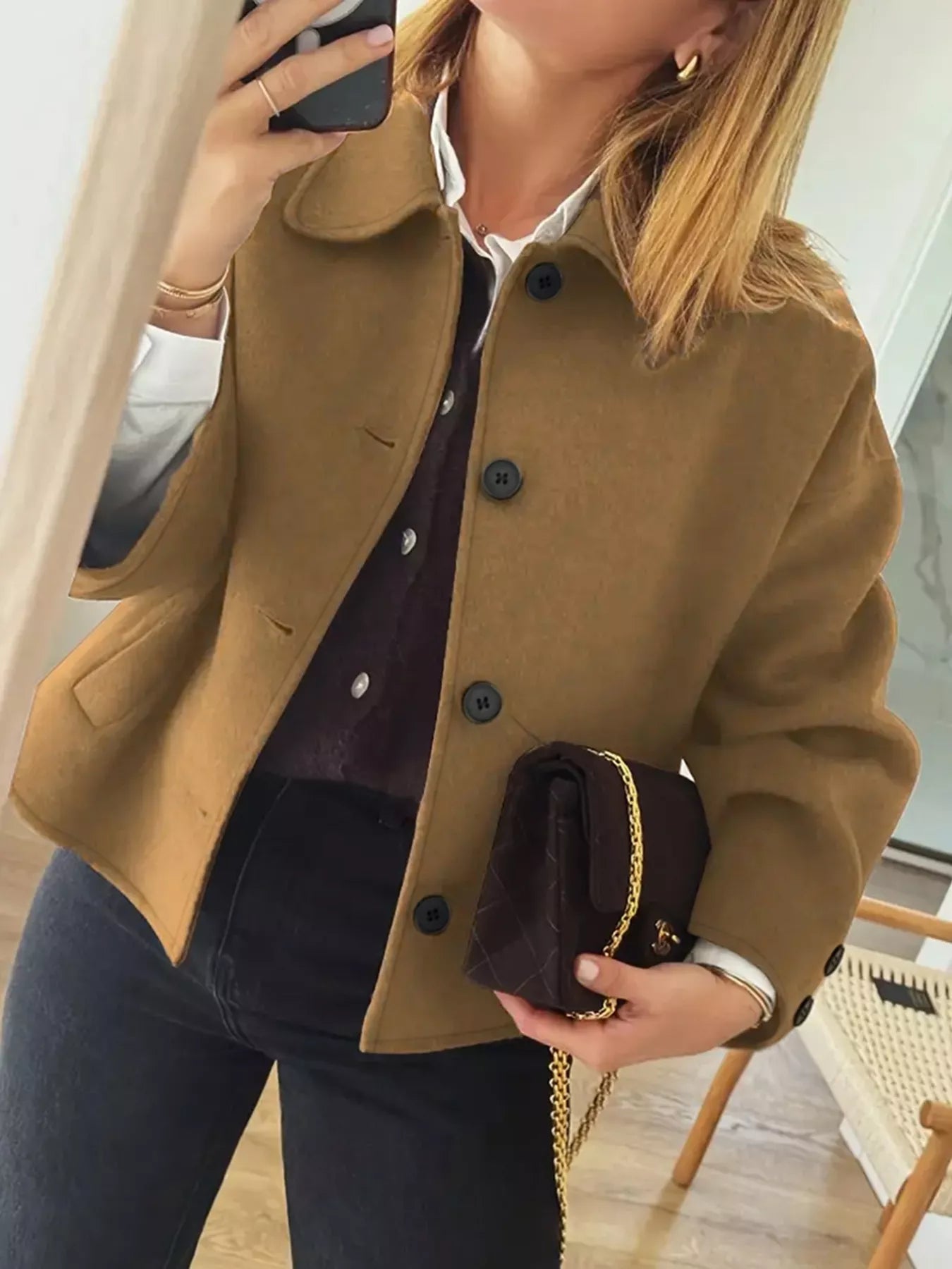 Plus Size Button-Down Cropped Outerwear OutfitFlow