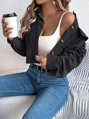 Corduroy Button-Up Dropped Shoulder Jacket Trendsi