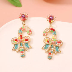 Christmas Candy Cane Bow Drop Earrings OutfitFlow