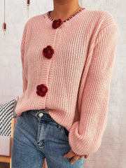 Flower Button Long Sleeve Cardigan OutfitFlow
