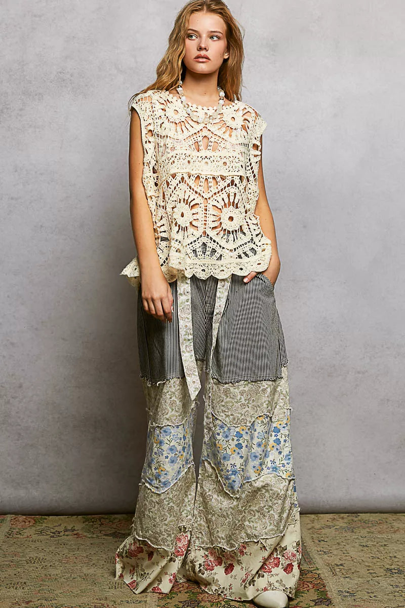 POL Openwork Round Neck Floral Crochet Tank Trendsi