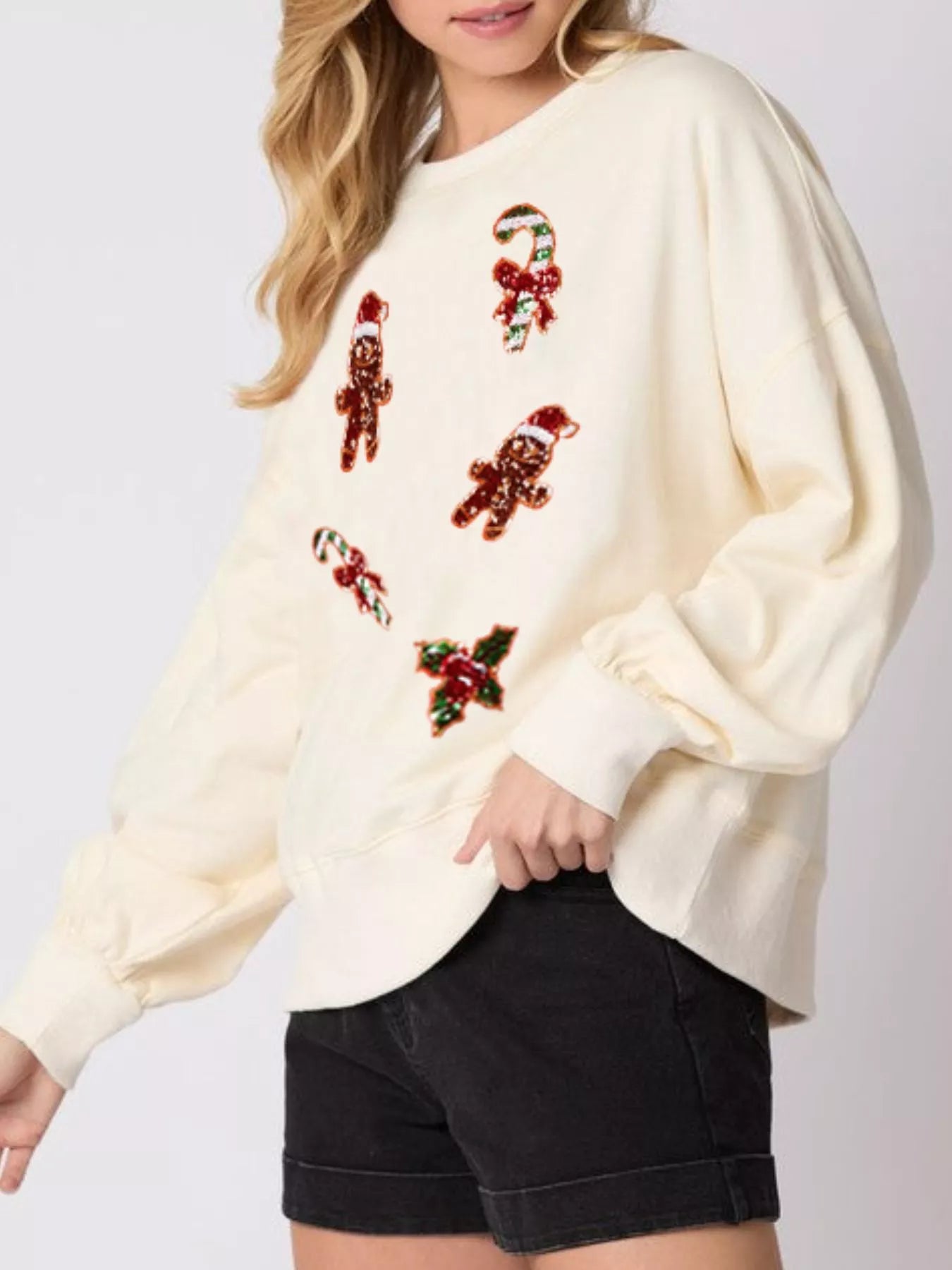 Christmas Holiday Sequined Gingerbread Sweatshirt OutfitFlow