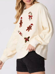 Christmas Holiday Sequined Gingerbread Sweatshirt OutfitFlow