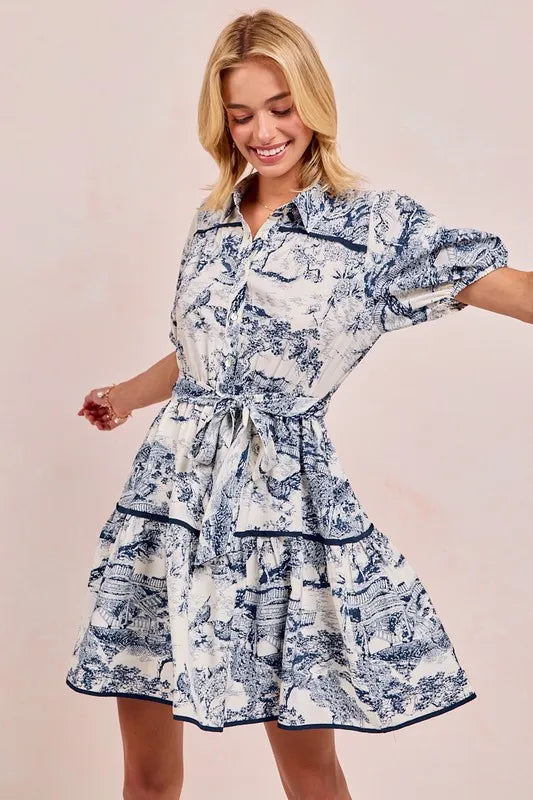 BiBi Woven Printed Tiered Dress OutfitFlow