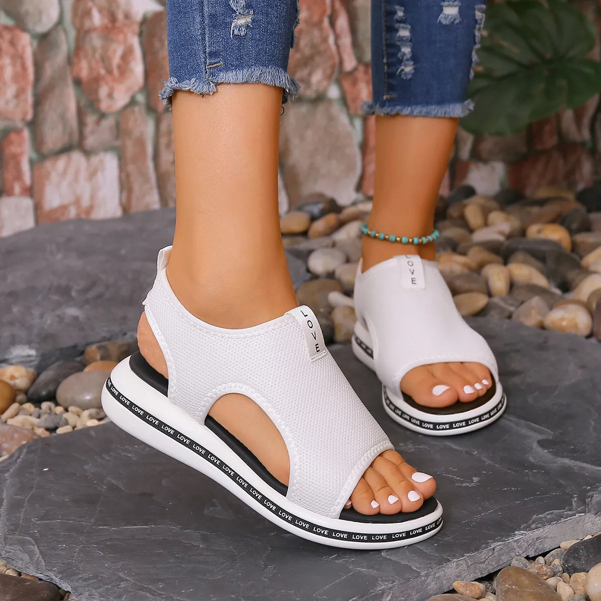 Mesh Open Toe Platform Sandals OutfitFlow