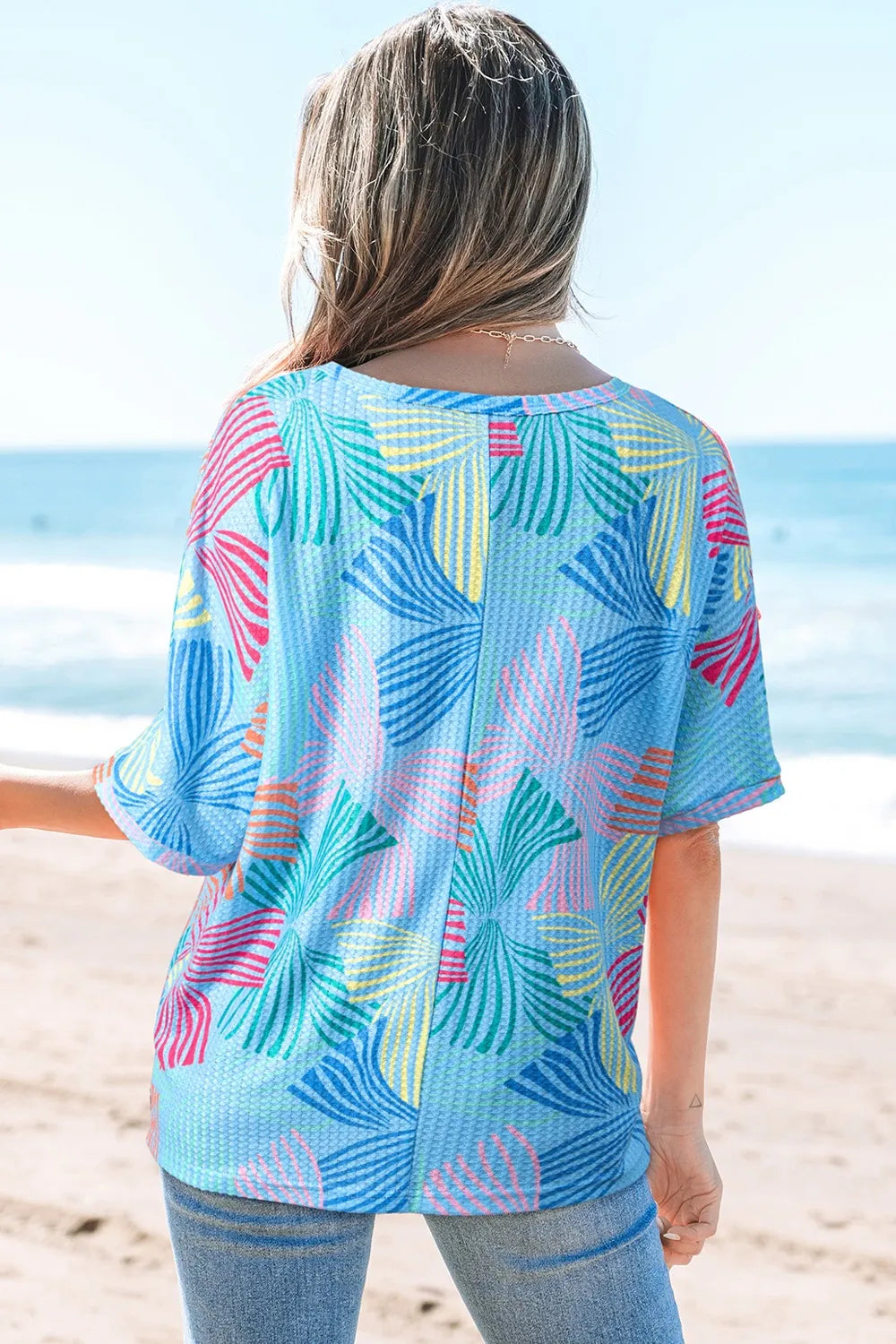 Printed Round Neck Half Sleeve Top OutfitFlow