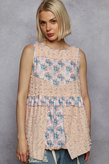 POL Floral Textured Round Neck Sleeveless Top OutfitFlow