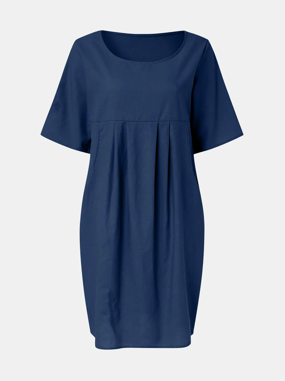Full Size Round Neck Half Sleeve Dress with Pockets OutfitFlow