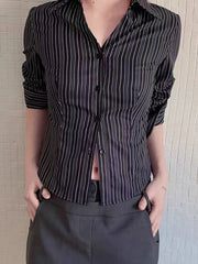 Devine Striped Collared Neck Long Sleeve Shirt