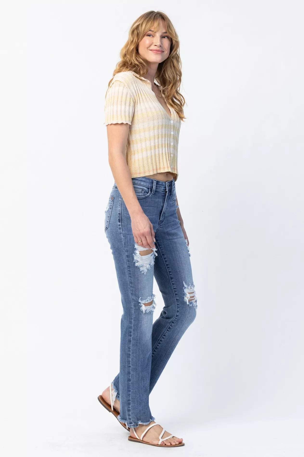Judy Blue Full Size Mid Rise Destroy Straight Jeans Plus Size OutfitFlow