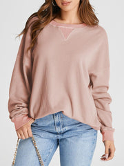 Outfit Flow - Waffle Knit Round Neck Long Sleeve T-Shirt