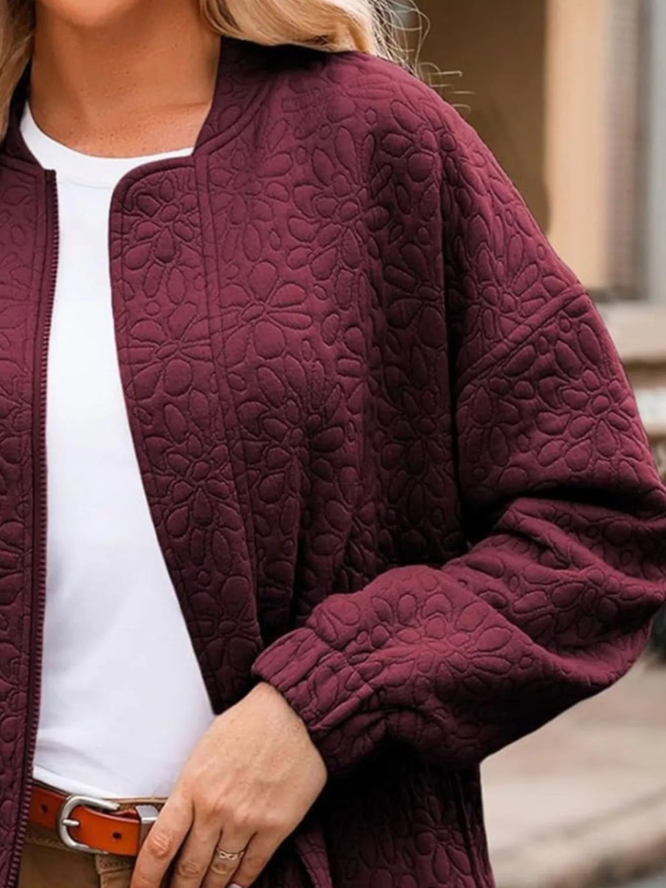 Full Size Floral Quilted Zip Up Jacket Plus Size Trendsi