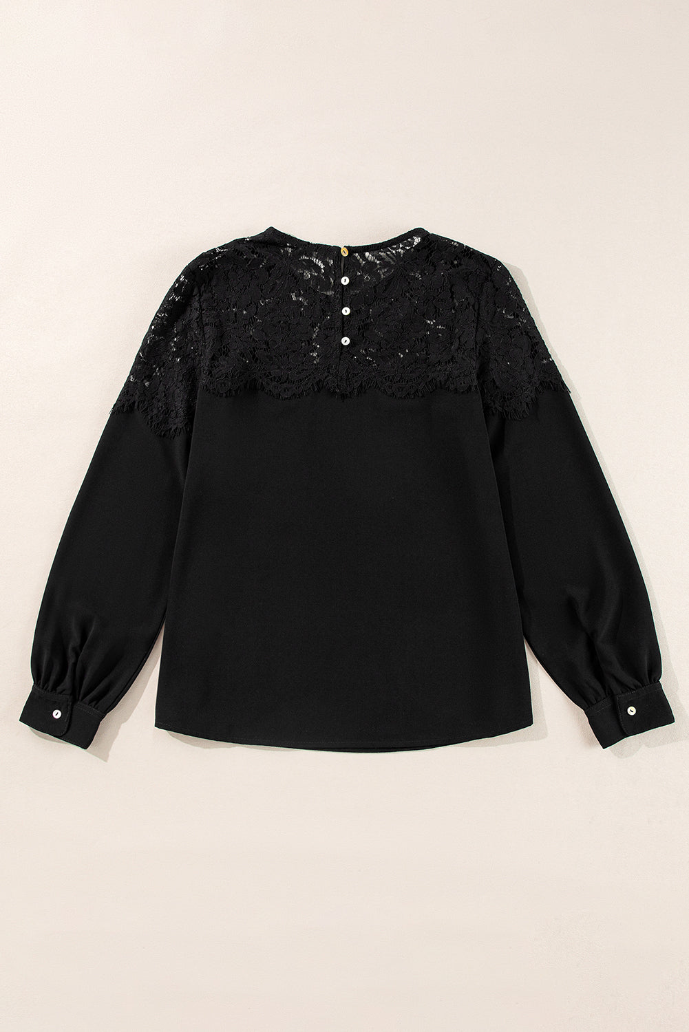 Lace Detail Round Neck Long Sleeve Blouse Outfit Flow