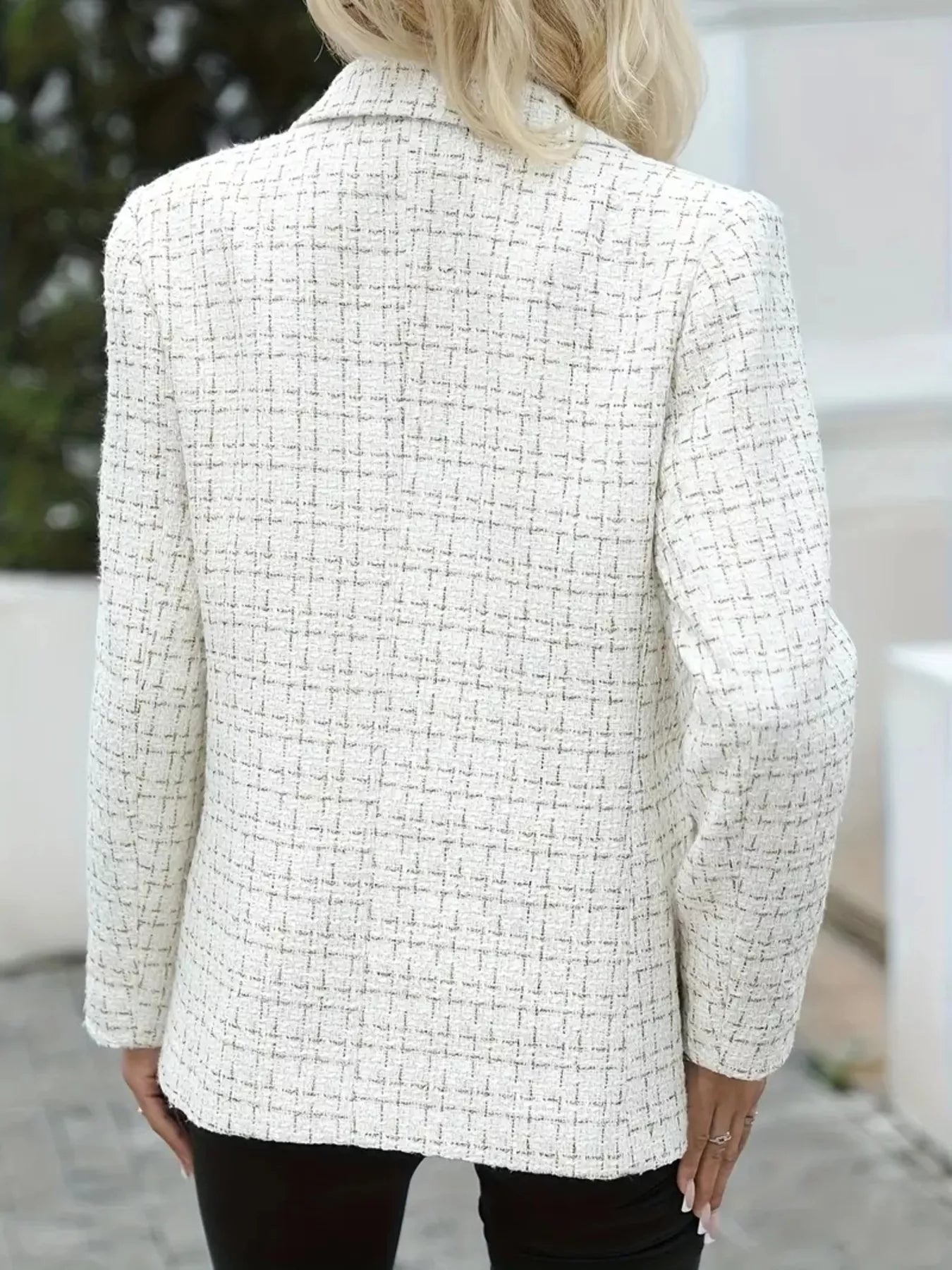 Plaid Double-Breasted Tweed Blazer Trendsi