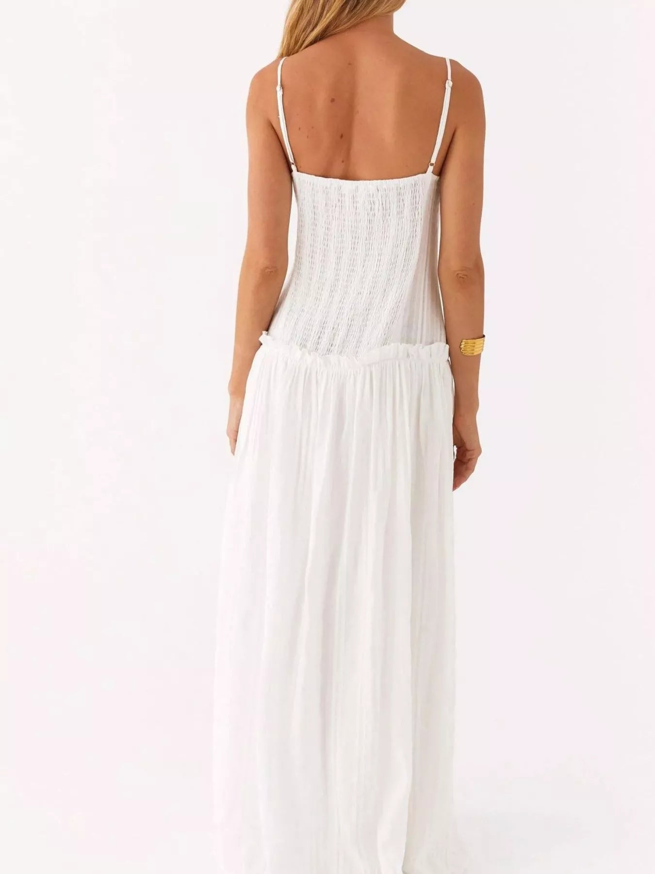 Frill Spaghetti Strap Maxi Dress OutfitFlow