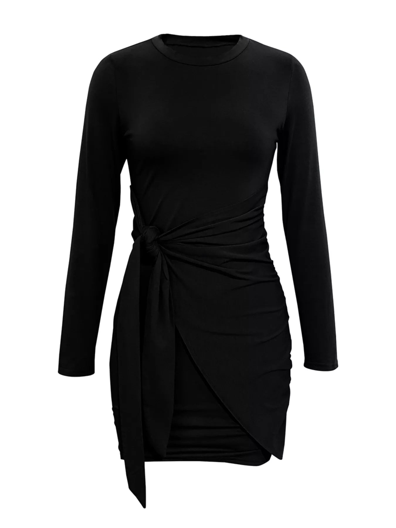 Round Neck Long Sleeve Bodycon Dress OutfitFlow