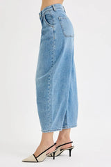 RISEN Full Size Mid Rise Fit Crop Wide Volume Leg Jeans Plus Size OutfitFlow