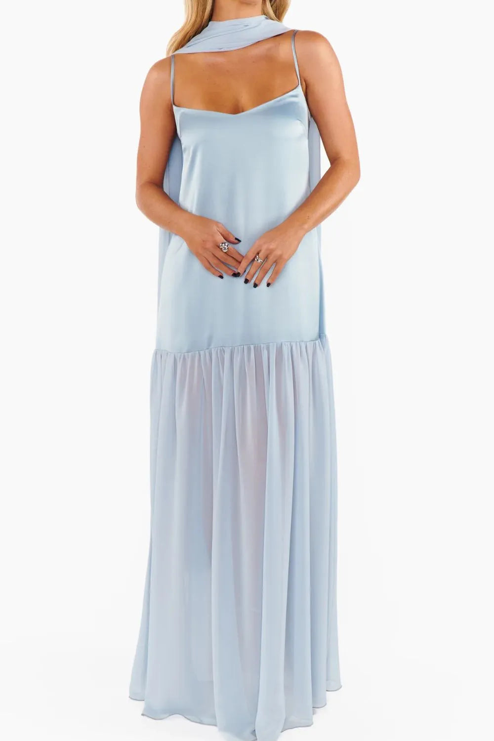 Adjustable Strap Maxi Cami Dress Light Blue OutfitFlow