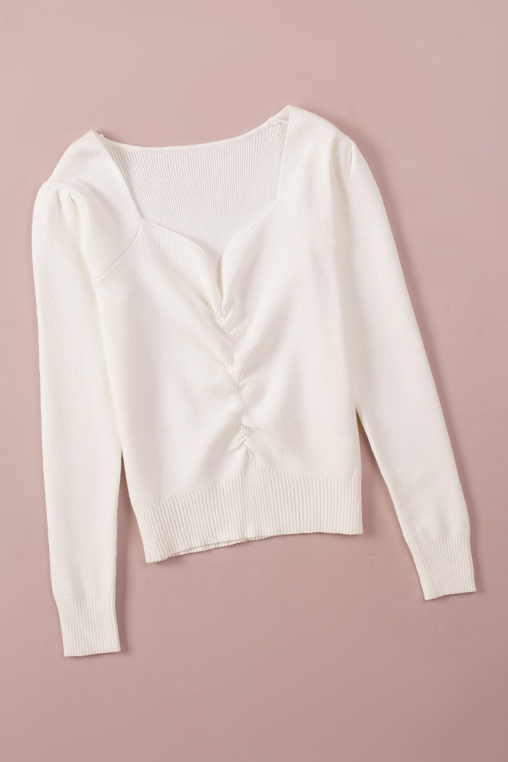 Outfit Flow - Ruched Sweetheart Neck Long Sleeve Sweater