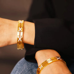 18K Gold-Plated Czech Diamond Bracelet Gold One Size OutfitFlow
