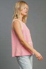 Outfit Flow - Umgee Round Neck Texture Striped Tank