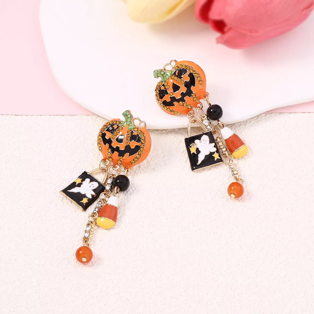 Halloween Pumpkin Ghost Dangle Earrings OutfitFlow