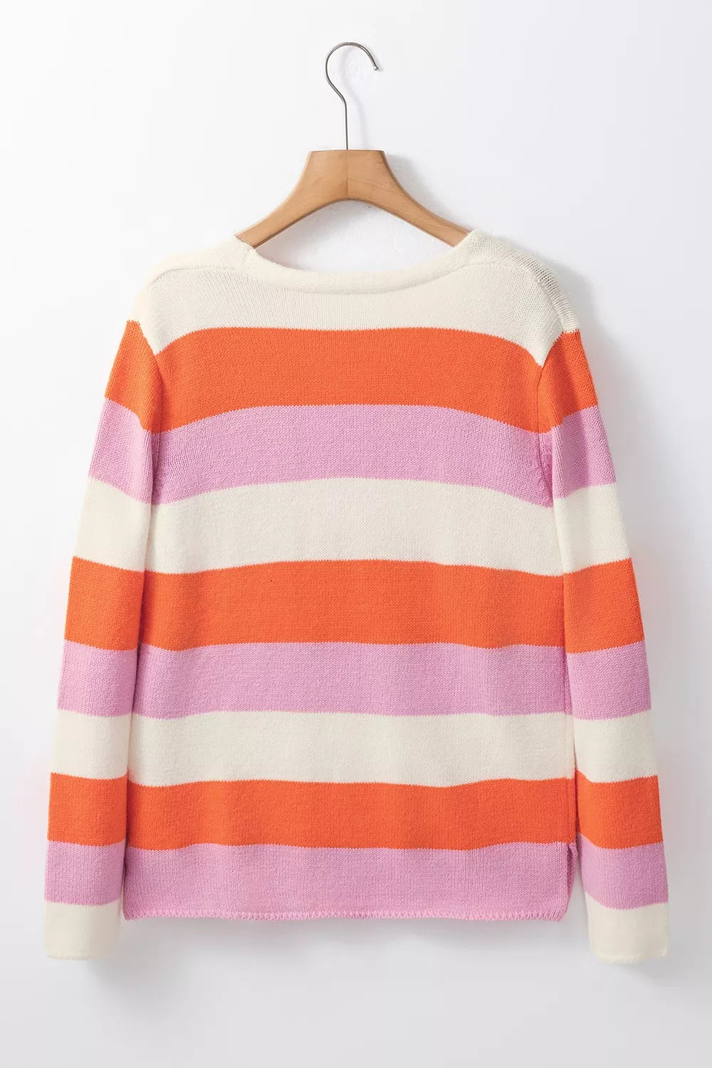 V-Neck Striped Color Block Knit Top OutfitFlow