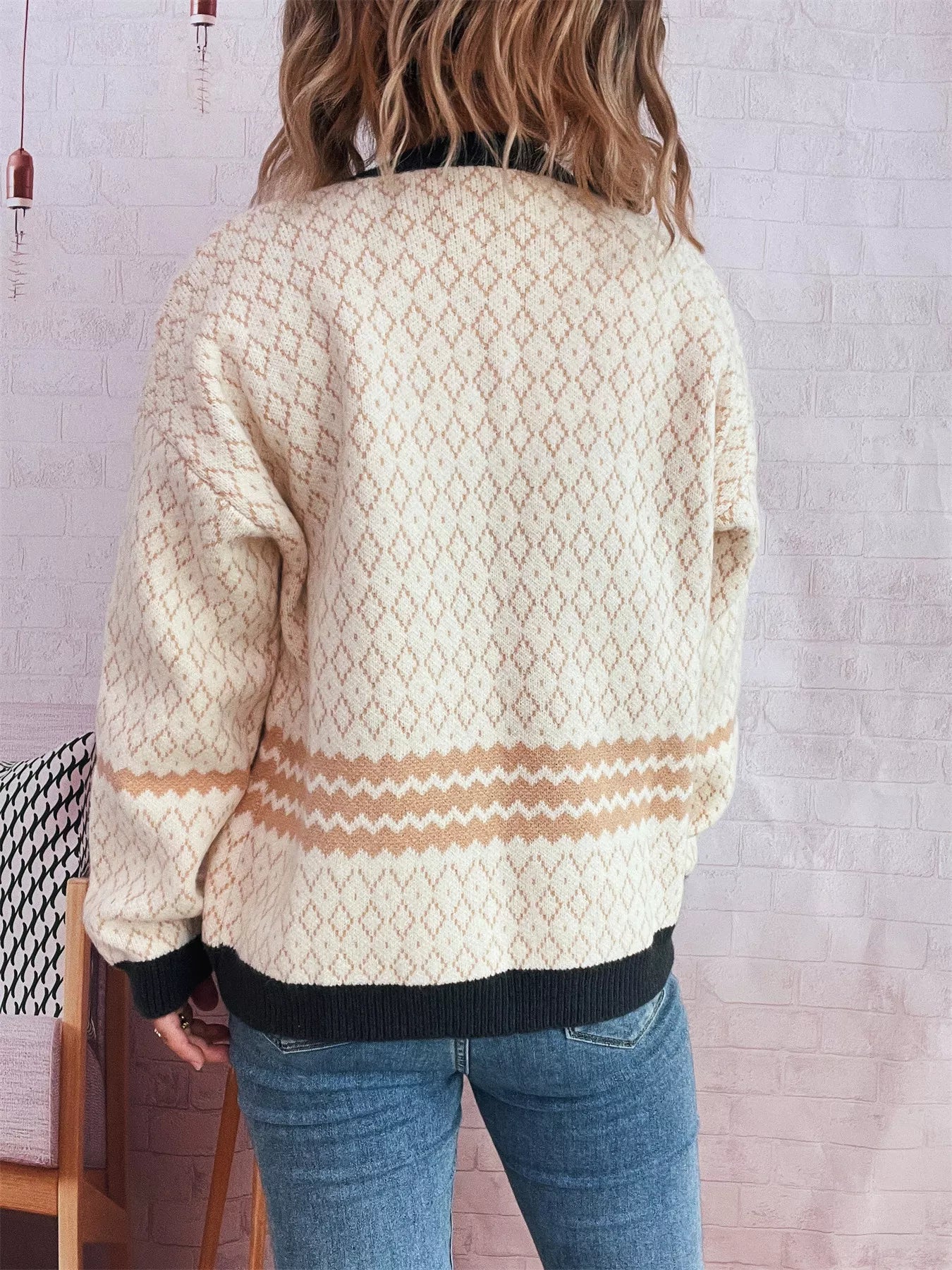 Geometric Pattern Button Up Cardigan OutfitFlow