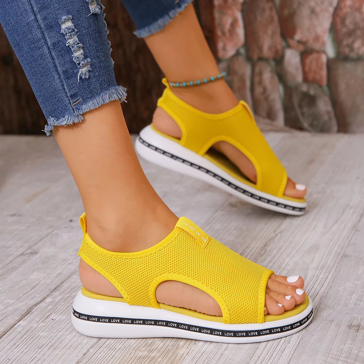 Mesh Open Toe Platform Sandals OutfitFlow