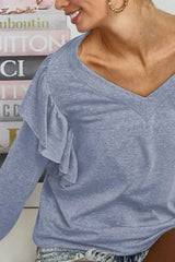 BiBi Triblend V Neck Top with Shoulder Shrring Detail OutfitFlow